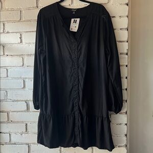 Casual relaxed Lyocell Black Dress with buttons
